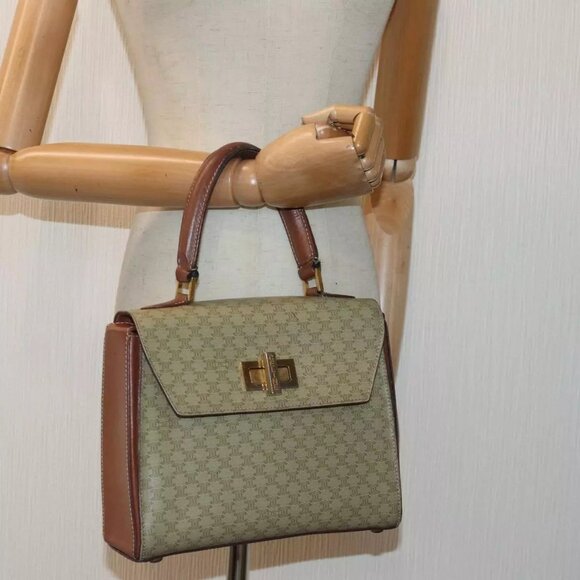 CELINE Macadam Canvas Hand Bag PVC Leather Beige Auth - Picture 1 of 16
